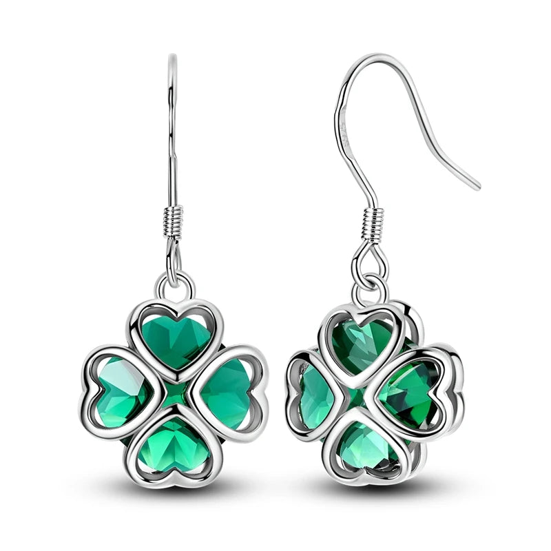 New 925 Sterling Silver Sparkling Zircon Four-Leaf clover Women Earrings Brilliant Wedding Engagement Star Earrings Jewelry Gift