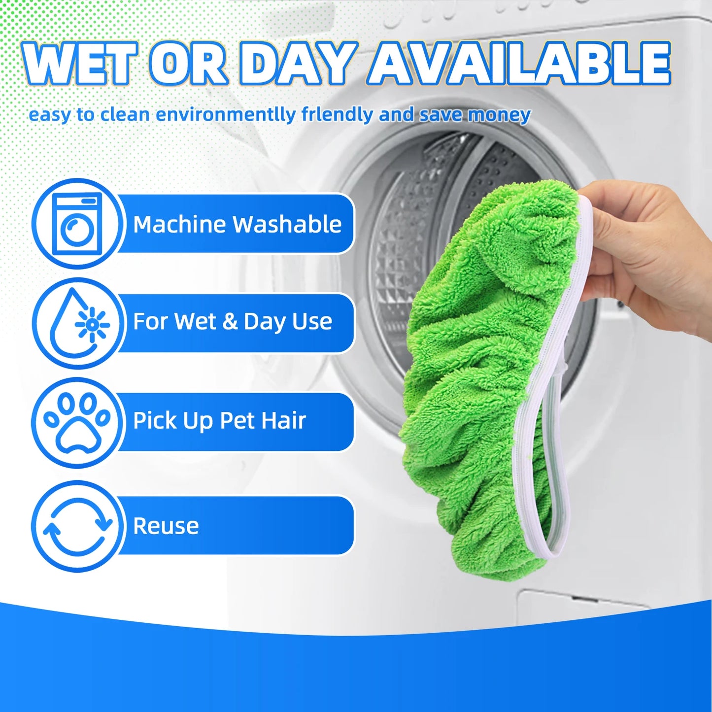 Reusable Microfiber Mop Pads Silent Shoe Covers Wet & Dry Cleaning Cloths Home Washable Floor Cleaning Supply