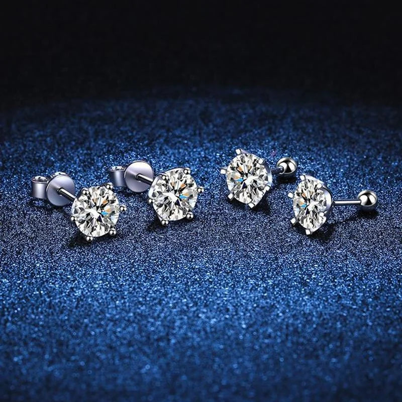BIJOX STORY Women's Moissanite Screw Stud Earrings D Color 925 Sterling Silver 6 Prong Diamond Wedding Fine Jewelry