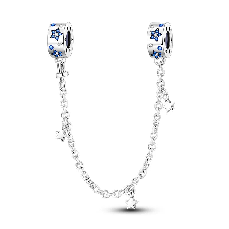 Safety Chain Hot Sales 925 Sterling Silver Brilliant Star Safety Chain Charms Fit 3mm Original Bracelet DIY Women Party Jewelry