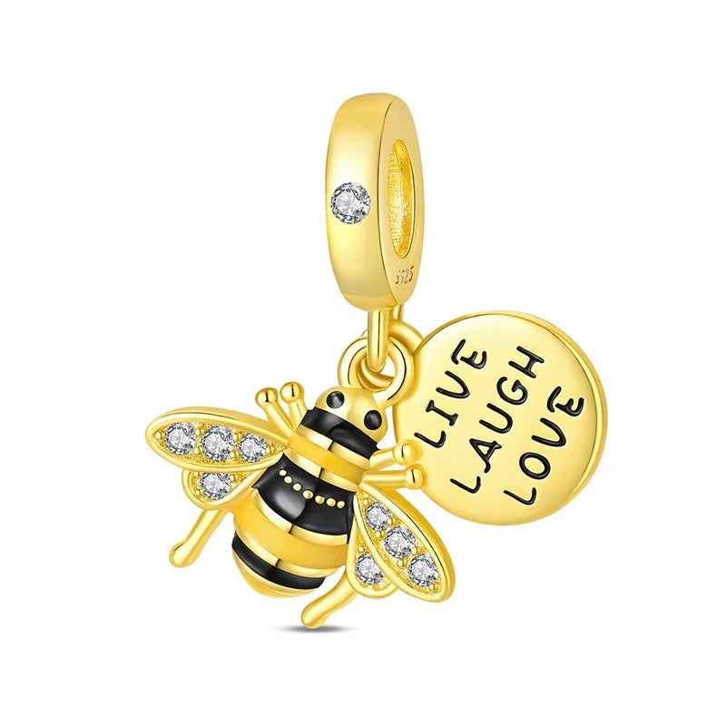 Original 925 Sterling Silver Gold Series DIY Charms Beads Inlaid Zirconium Sun Leopard Pendants Fit Bracelet DIY Jewelry Making