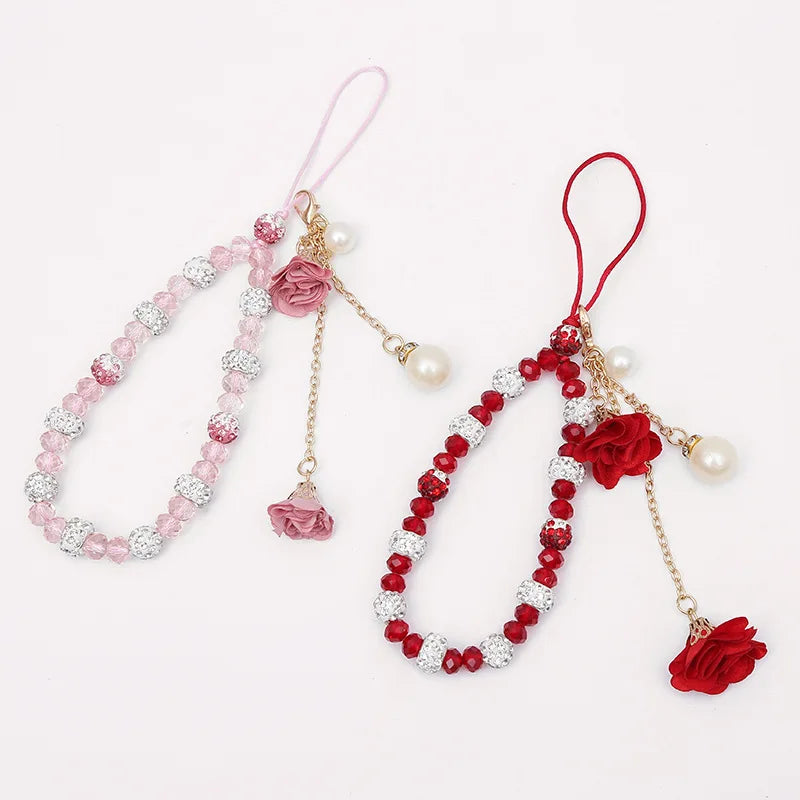 Short Mobile Phone Hanging Rope Creative Gypsum Flower Bracelet Wrist Rope Crystal Phone Case Pendant Fflower Pendant For Women