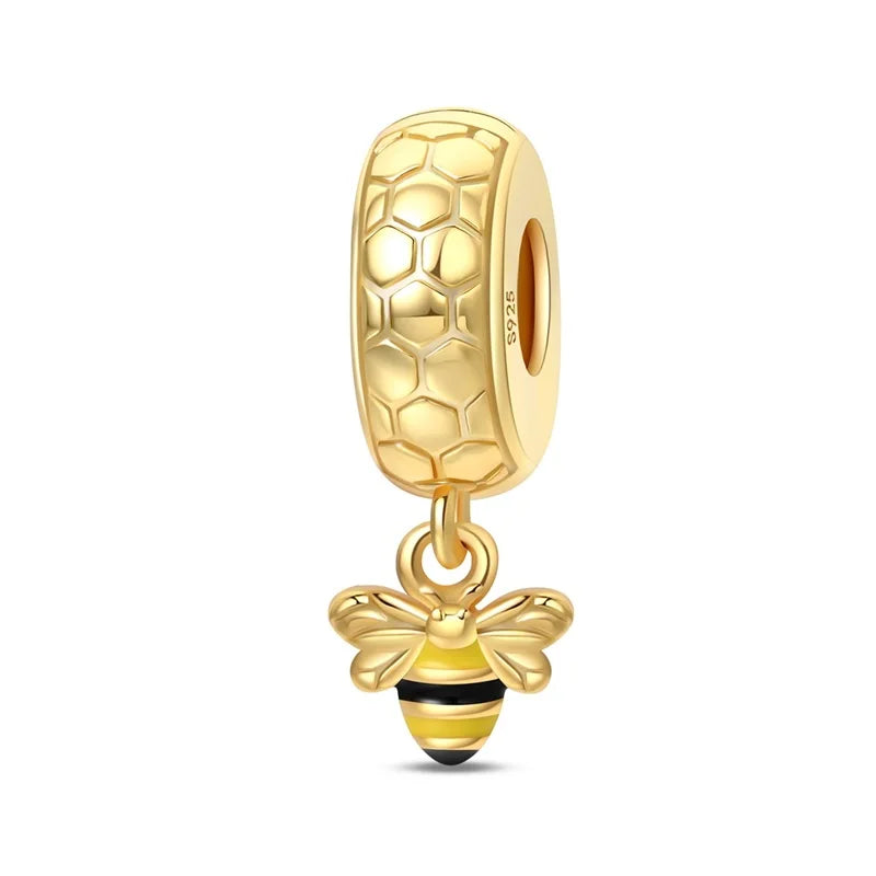Original 925 Sterling Silver Gold Series DIY Charms Beads Inlaid Zirconium Sun Leopard Pendants Fit Bracelet DIY Jewelry Making