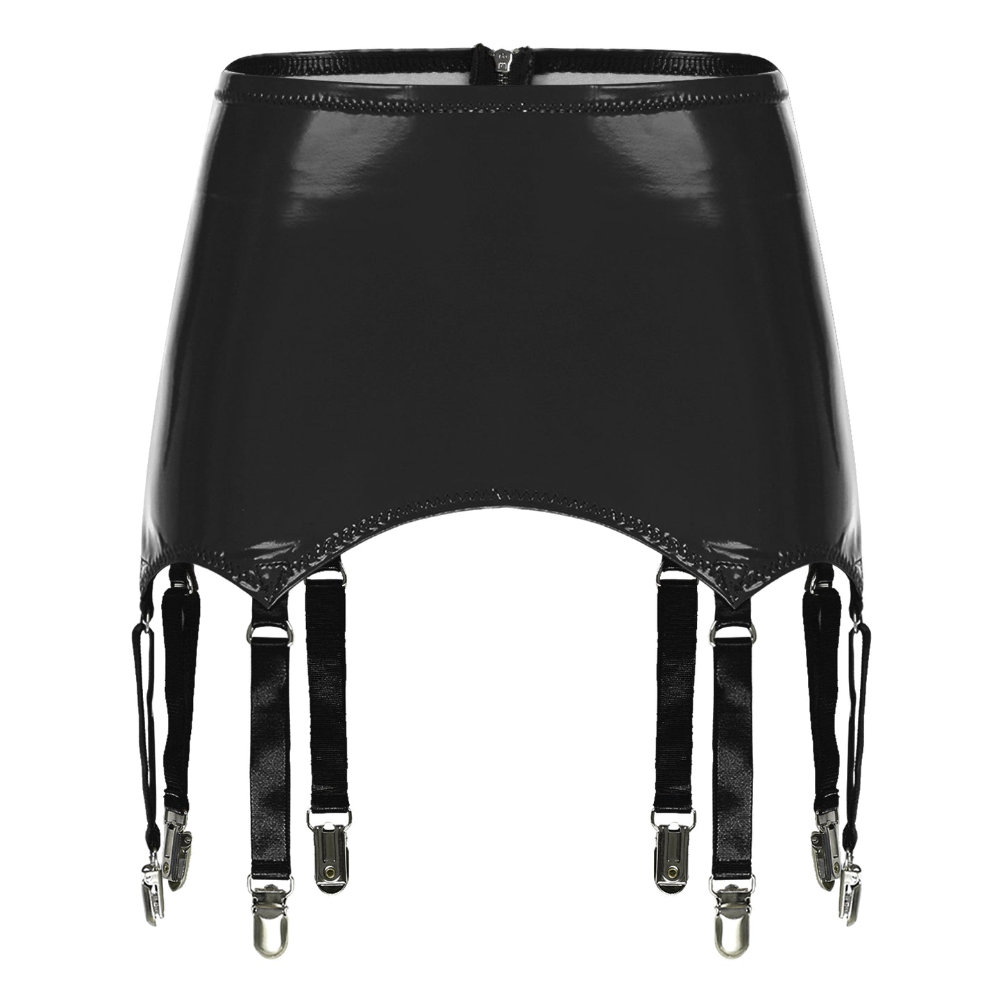Womens Garters Latex Skirts Suspender Garters Belt Wet Look Patent Leather Mini Skirts Garters with Metal Clips Clubwear Costume
