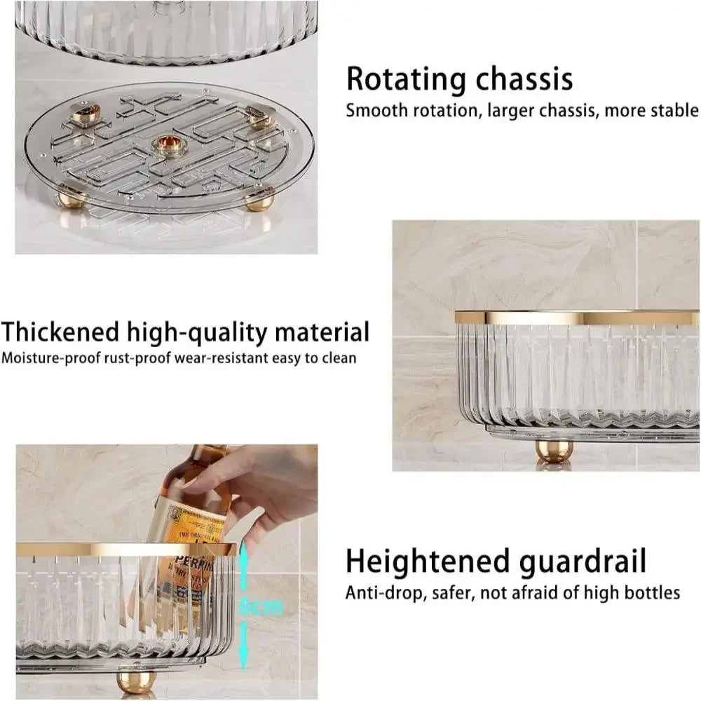 1PC Grey round Plastic Clear Rotating Storage Container Bin for Cabinet Pantry Kitchen Countertop And Refrigerator