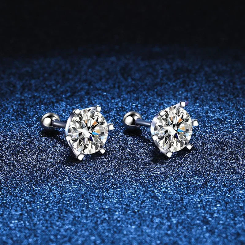 BIJOX STORY Women's Moissanite Screw Stud Earrings D Color 925 Sterling Silver 6 Prong Diamond Wedding Fine Jewelry